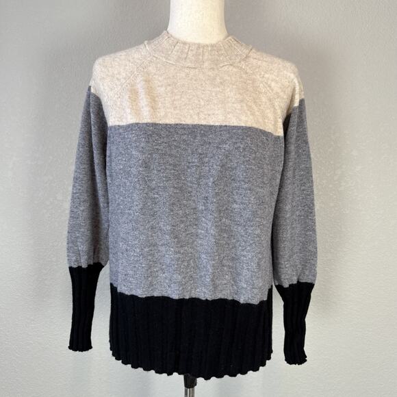 Griffin Womens Crew Neck Colorblock Sweater Size XL Tan Gray Black Cashmere Wool - Picture 3 of 7